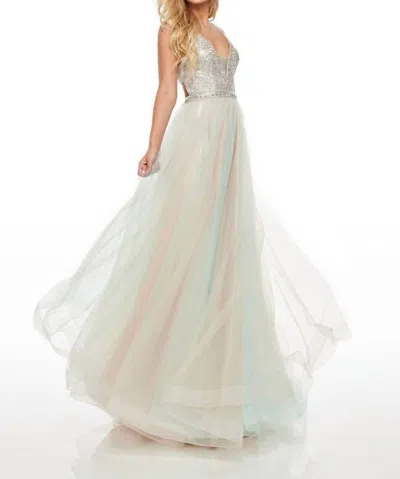 Rachel Allan Tulle A-line Prom Gown With Ab Stones In Mint/sky Blue In White