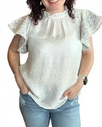 Thml Mixed Media Flutter Sleeve Top In White In White