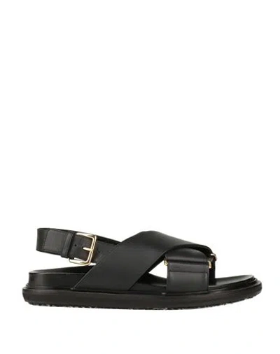 Marni Black Criss-cross Sandals In Smooth Leather In Black