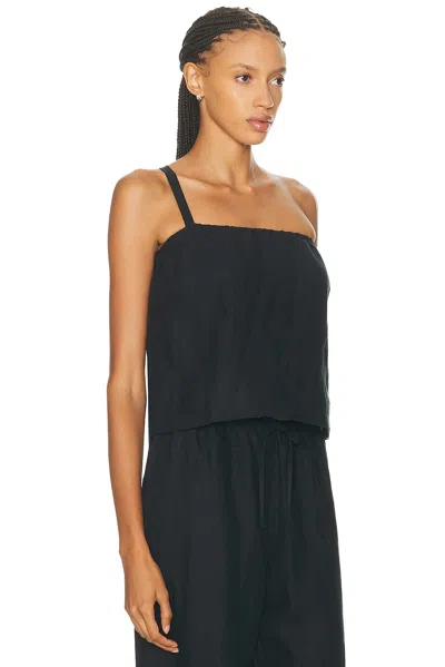 Deiji Studios One-shoulder Linen Top In Black
