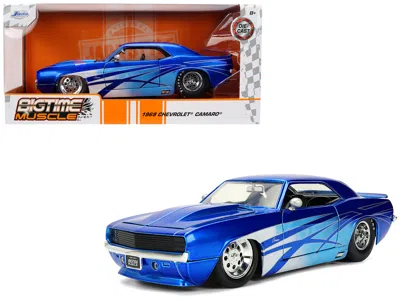 Jada 1969 Chevrolet Camaro Candy Blue With Graphics "bigtime Muscle" Series 1/24 Diecast Model Car By Jad In Blue