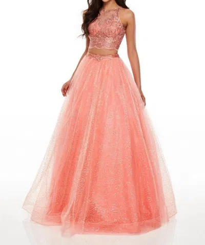 Rachel Allan Embroidered Two-piece Sequin Tulle Prom Gown In Coral In Pink