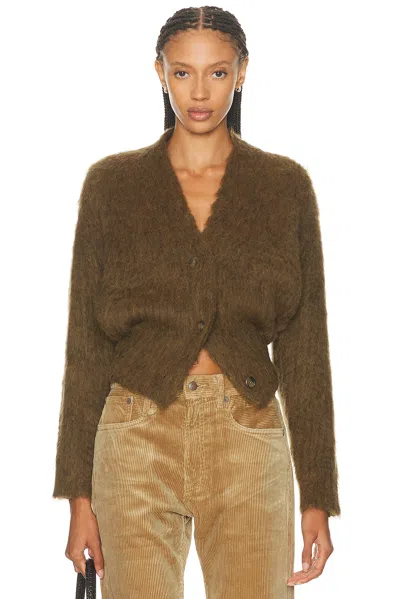 R13 Split Hem Ribbed Cardigan In Brown