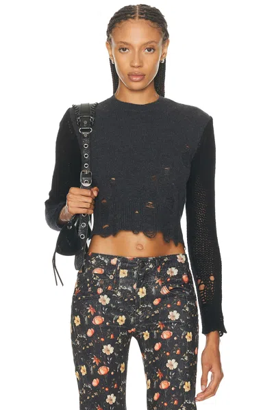 R13 Combo Sleeve Baby Crewneck Sweater In Gold