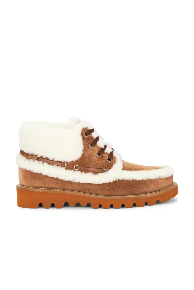 Valentino Garavani Palm Avenue Ankle Boot In Split-grain Leather And Wool 25mm Woman Tobacco/natural In Brown