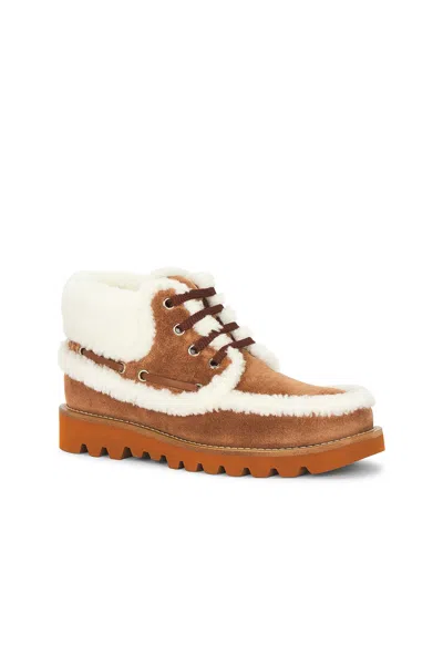 Valentino Garavani Palm Avenue Ankle Boot In Split-grain Leather And Wool 25mm Woman Tobacco/natural In Brown
