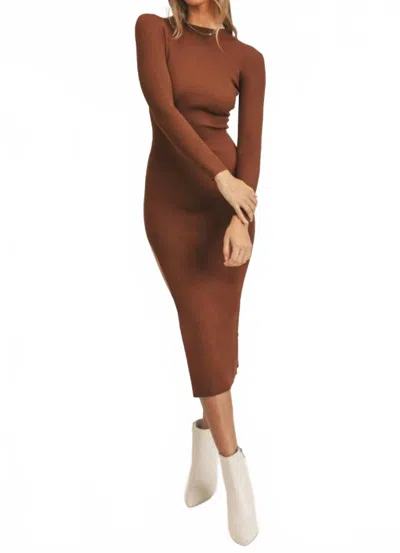 Mable Long Sleeve Midi Sweater Dress With One Side High Slit. In Cognac In Brown