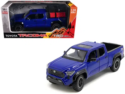 Other 2024 Toyota Tacoma Trd Off-road Edition Pickup Truck Blue Metallic With Bed Camper 1/24 Diecast Mode In Blue