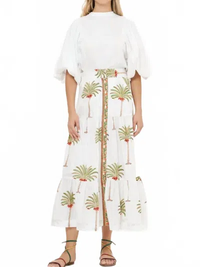 Oliphant Button Front Skirt In Canary Green In White