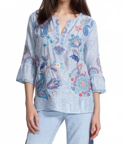 Johnny Was Silk Ruffle Sleeve Blouse In Blue