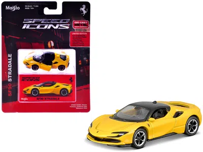 Maisto Ferrari Sf90 Stradale Yellow With Black Top "speed Icons" Series 1/64 Diecast Model Car By  In Multi