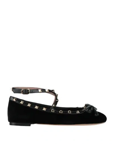 Valentino Garavani Rockstud Satin Ballet Flats In Black