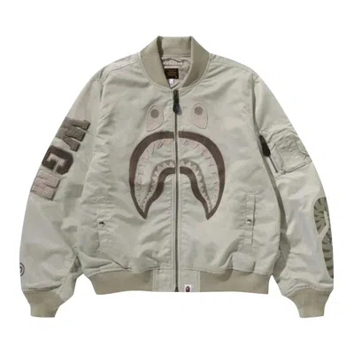 Pre-owned Bape Tonal Shark Ma-1 'beige' | Tan | Men's Size M In Brown
