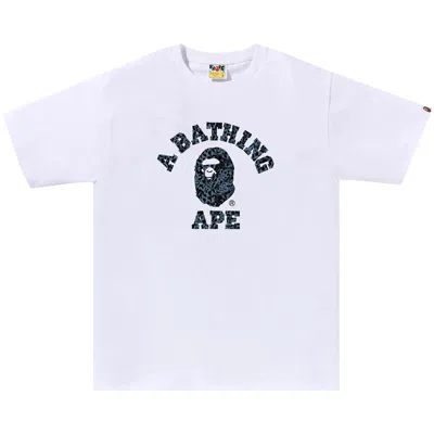 Pre-owned Bape Wild Leopard Pattern College Tee 'white/navy' | Men's Size S