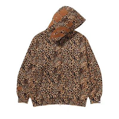 Pre-owned Bape Wild Leopard Pattern Shark Relaxed Fit Full Zip Hoodie 'beige' | Tan | Men's Size Xl In Brown