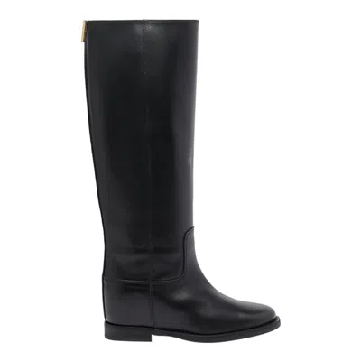 Via Roma 15 Knee-high Calfskin Boots With Gold-tone Accent In Black