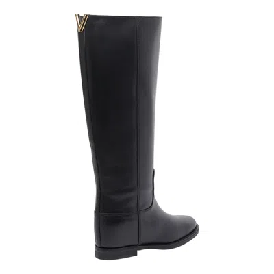 Via Roma 15 Knee-high Calfskin Boots With Gold-tone Accent In Black