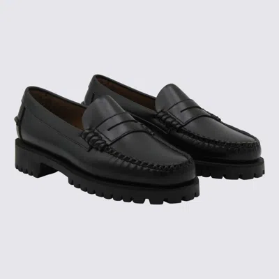 Sebago Black Leather Dan Lug Loafers In Animal Print