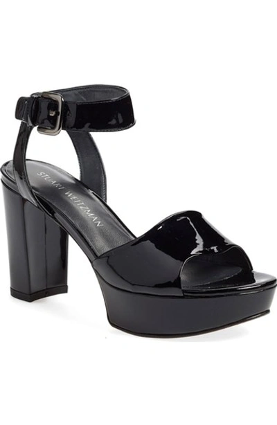 Stuart Weitzman Realdeal Patent Leather High Heel Platform Sandals In Black