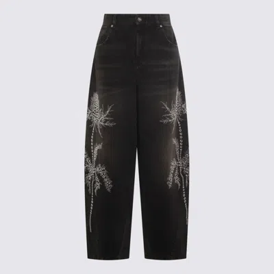 Blumarine Jeans Dalla Gamba Ampia In Denim Nero Donna In Black