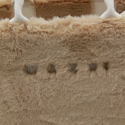 Marni Small Rectangular Basket Bag With Plush Faux Fur Fabric In Neutral