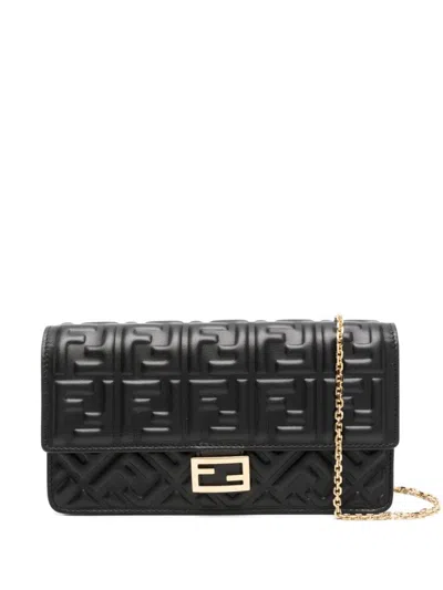 Fendi Ff Embossed Wallet On Chain Baguette In Black