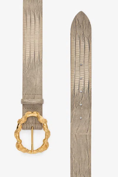 Roberto Cavalli Ivory Belt With Cobra Print And Snake Buckle In Gold