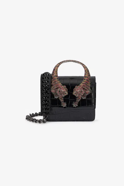 Roberto Cavalli Crocodile Texture Cross-body Bag With Chain Strap In Black