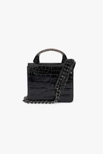 Roberto Cavalli Crocodile Texture Cross-body Bag With Chain Strap In Black