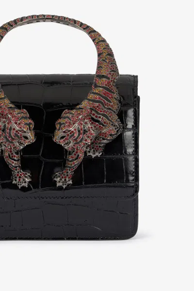 Roberto Cavalli Crocodile Texture Cross-body Bag With Chain Strap In Black