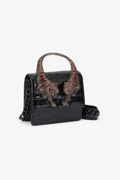 Roberto Cavalli Crocodile Texture Cross-body Bag With Chain Strap In Black