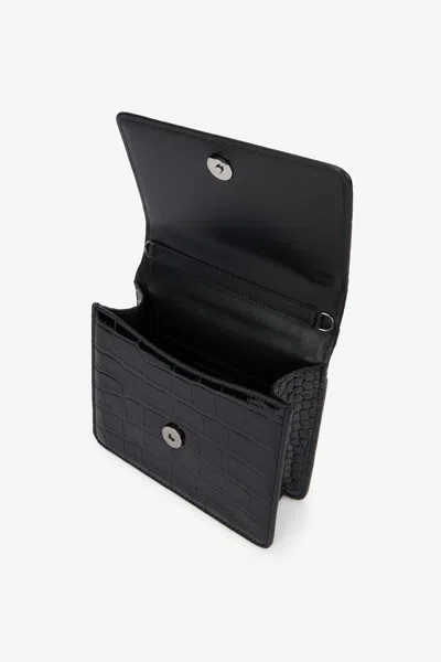 Roberto Cavalli Crocodile Texture Cross-body Bag With Chain Strap In Black