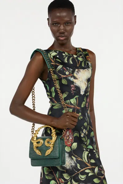 Roberto Cavalli Chain Strap Shoulder Bag With Snake Handle In Green
