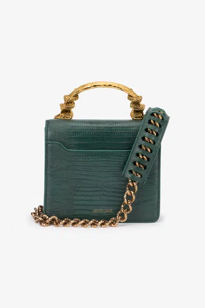 Roberto Cavalli Chain Strap Shoulder Bag With Snake Handle In Green