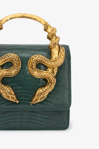 Roberto Cavalli Chain Strap Shoulder Bag With Snake Handle In Green