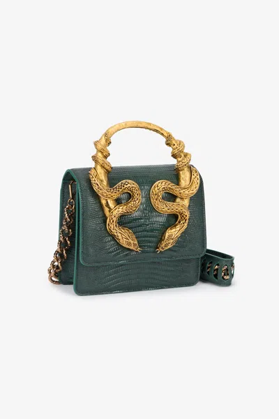 Roberto Cavalli Chain Strap Shoulder Bag With Snake Handle In Green