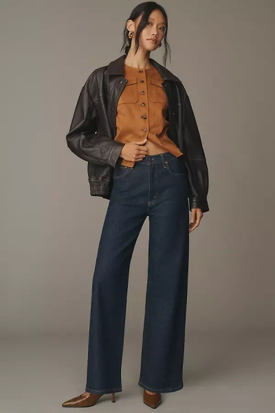 Agolde Wide-leg Denim Trousers With Metal Buttons In Blue