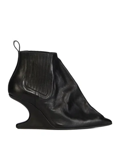 Rick Owens Sculpted Heel Ankle Boots With Elastic Panels In Black