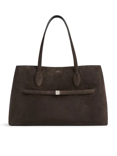 Totême Lounge Large Leather-trimmed Suede Tote In Brown