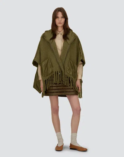 Herno Fringed Hooded Jacket In Green