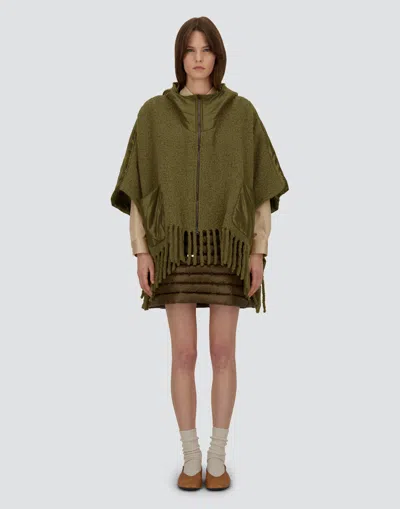 Herno Fringed Hooded Jacket In Green