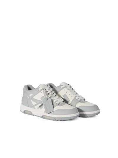 Off-white Low Top Sneakers With Perforated Toe And Rubber Sole In Gray