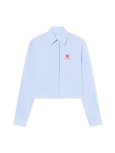 Off-white Striped Poplin Shirt In Blue