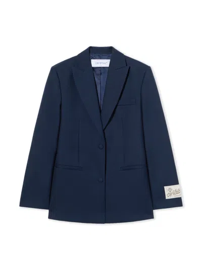 Off-white Logo-patch Single-breasted Blazer In Blue