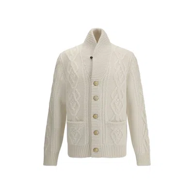 Brunello Cucinelli Cashmere Cardigan With Cable Knit Design In Neutral