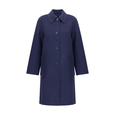 Tory Burch Jacquard Wool Coat With Monogram T In Blue
