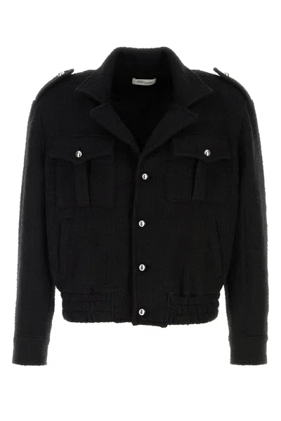 Ernest W.baker Black Boucle Bomber Jacket In Black