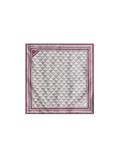 Prada Geometric Patterned Rectangular Twill Scarf In Gray