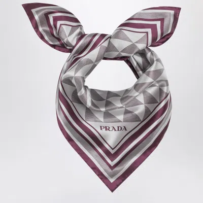 Prada Geometric Patterned Rectangular Twill Scarf In Gray