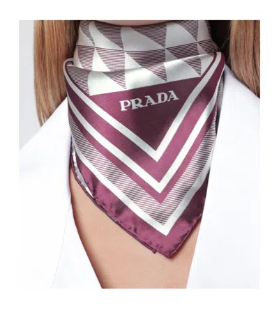 Prada Geometric Patterned Rectangular Twill Scarf In Gray